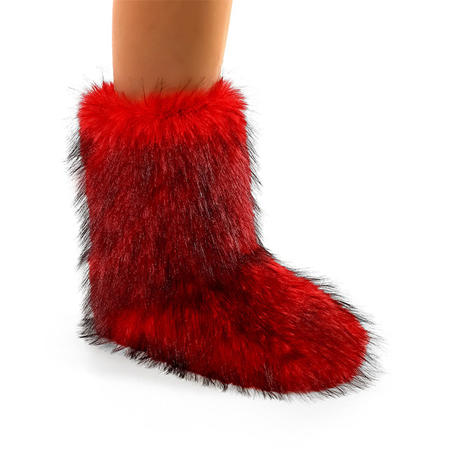 GOGO1 - RED FAUX FUR BOOTS
