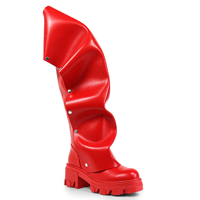 MAGEO1 - RED TALL FOLDOVER SLOUCH BOOTS