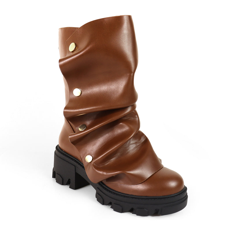 MAGEO2 - BROWN SHORT FOLDOVER SLOUCH BOOTS