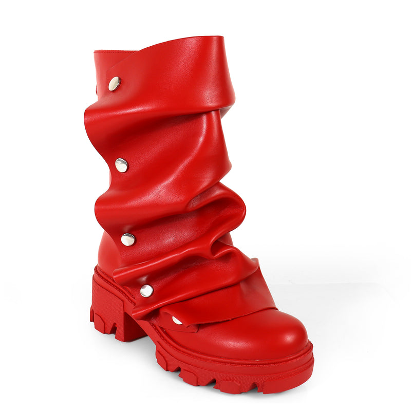MAGEO2 - RED SHORT FOLDOVER SLOUCH BOOTS