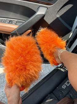 GATA01 - ORANGE FAUX FUR SANDALS