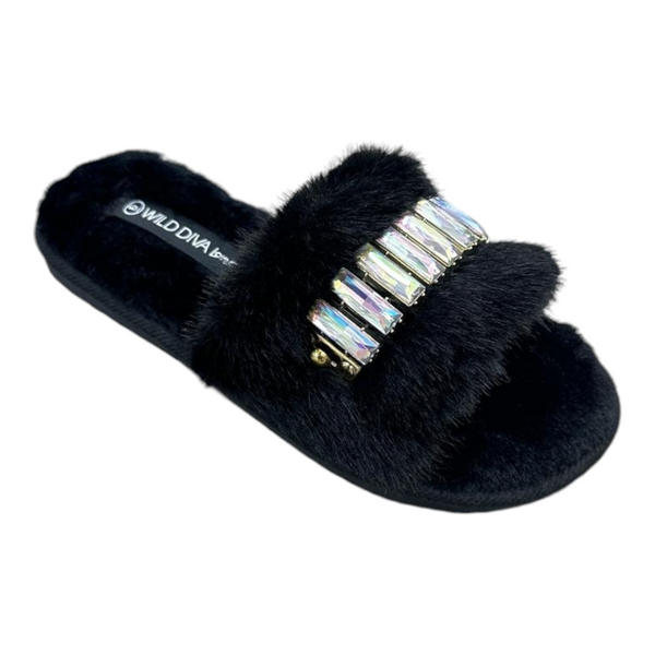 ANDIE07 - BLACK FUR SANDALS