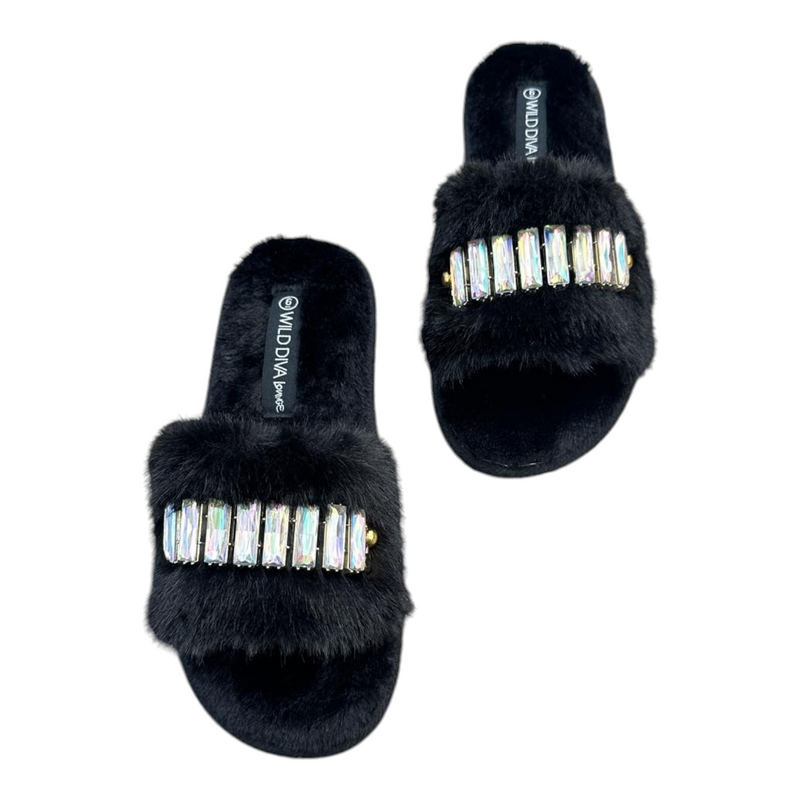 ANDIE07 - BLACK FUR SANDALS