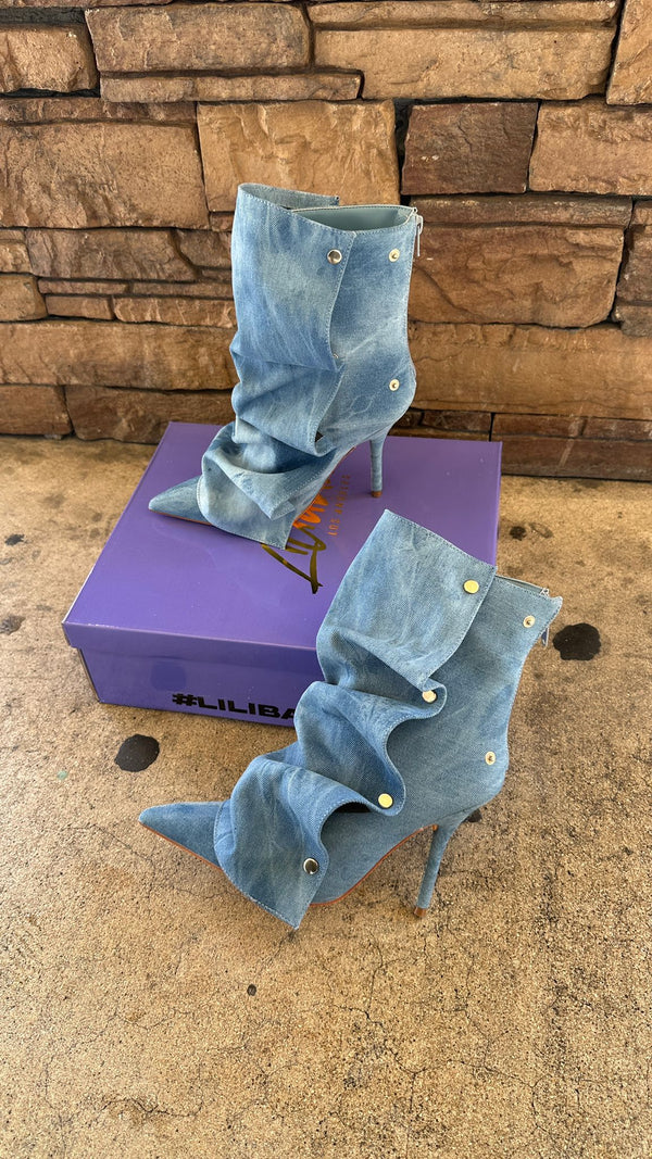 BEXIE38 - DENIM FOLDOVER BOOTIES