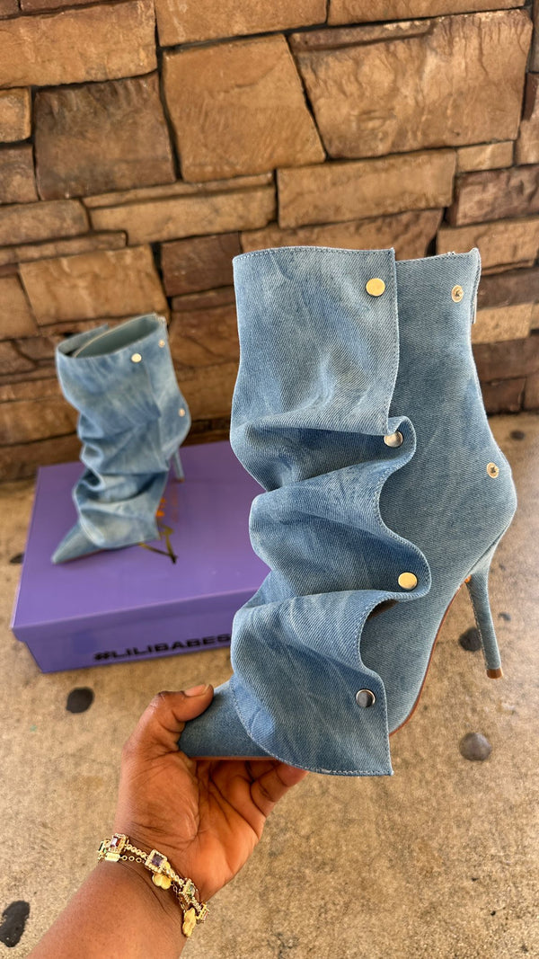 BEXIE38 - DENIM FOLDOVER BOOTIES