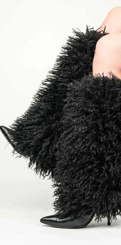 DEMURE01 - BLACK FAUX FUR KNEE HIGH BOOTS – Hot Miami Shoes