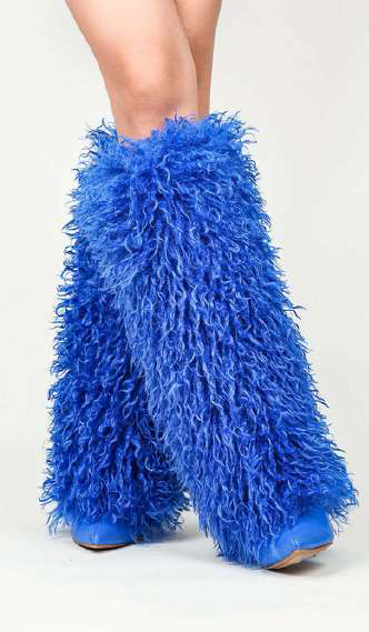 DEMURE1 - BLUE FAUX FUR KNEE HIGH BOOTS