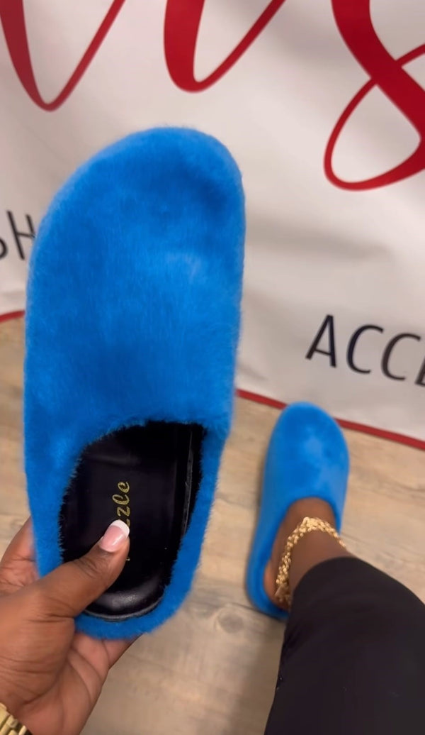 FURRY10 - BLUE CALFSKIN HAIR SANDALS