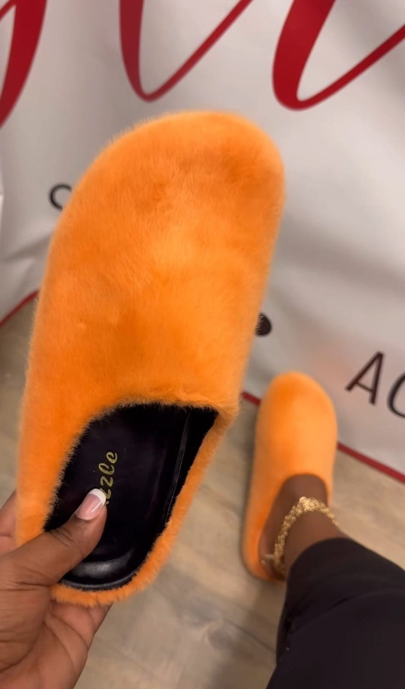 FURRY10 - ORANGE CALFSKIN HAIR SANDALS