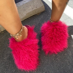 GATA01 - FUCHSIA FAUX FUR SANDALS