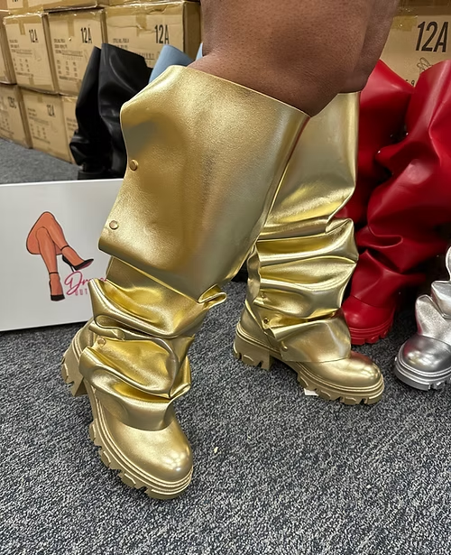 MAGEO1 - GOLD TALL FOLDOVER SLOUCH BOOTS