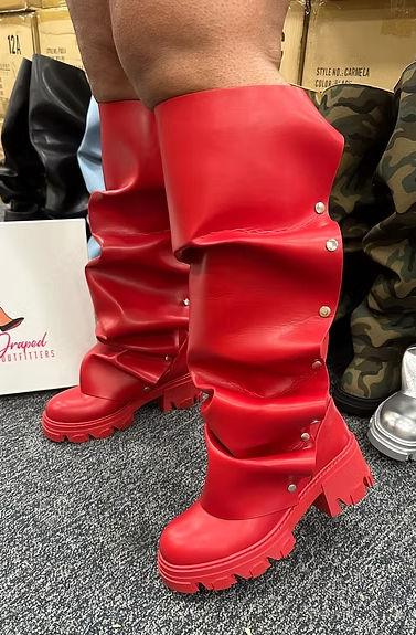 MAGEO1 - RED TALL FOLDOVER SLOUCH BOOTS