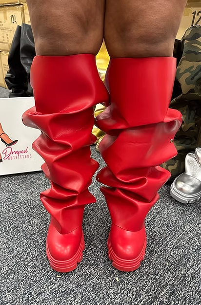 MAGEO1 - RED TALL FOLDOVER SLOUCH BOOTS