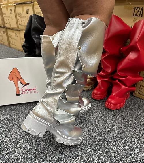 MAGEO1 - SILVER TALL FOLDOVER SLOUCH BOOTS