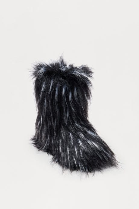 MELANIE21 - BLACK/WHITE FUR BOOTS