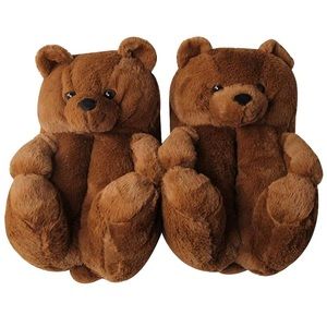PLUSH01 KIDS - BROWN TEDDY BEAR SLIPPERS