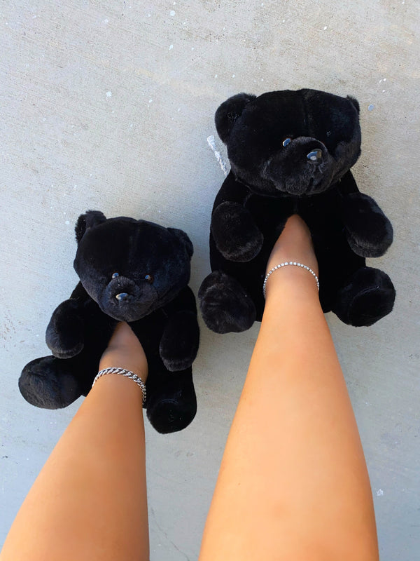 PLUSH01 - BLACK TEDDY BEAR SLIPPERS