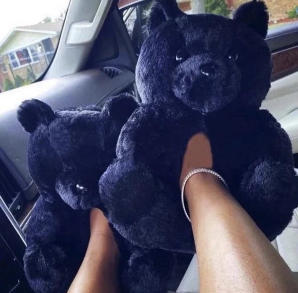 TEDDY BEAR SLIPPERS - BLACK